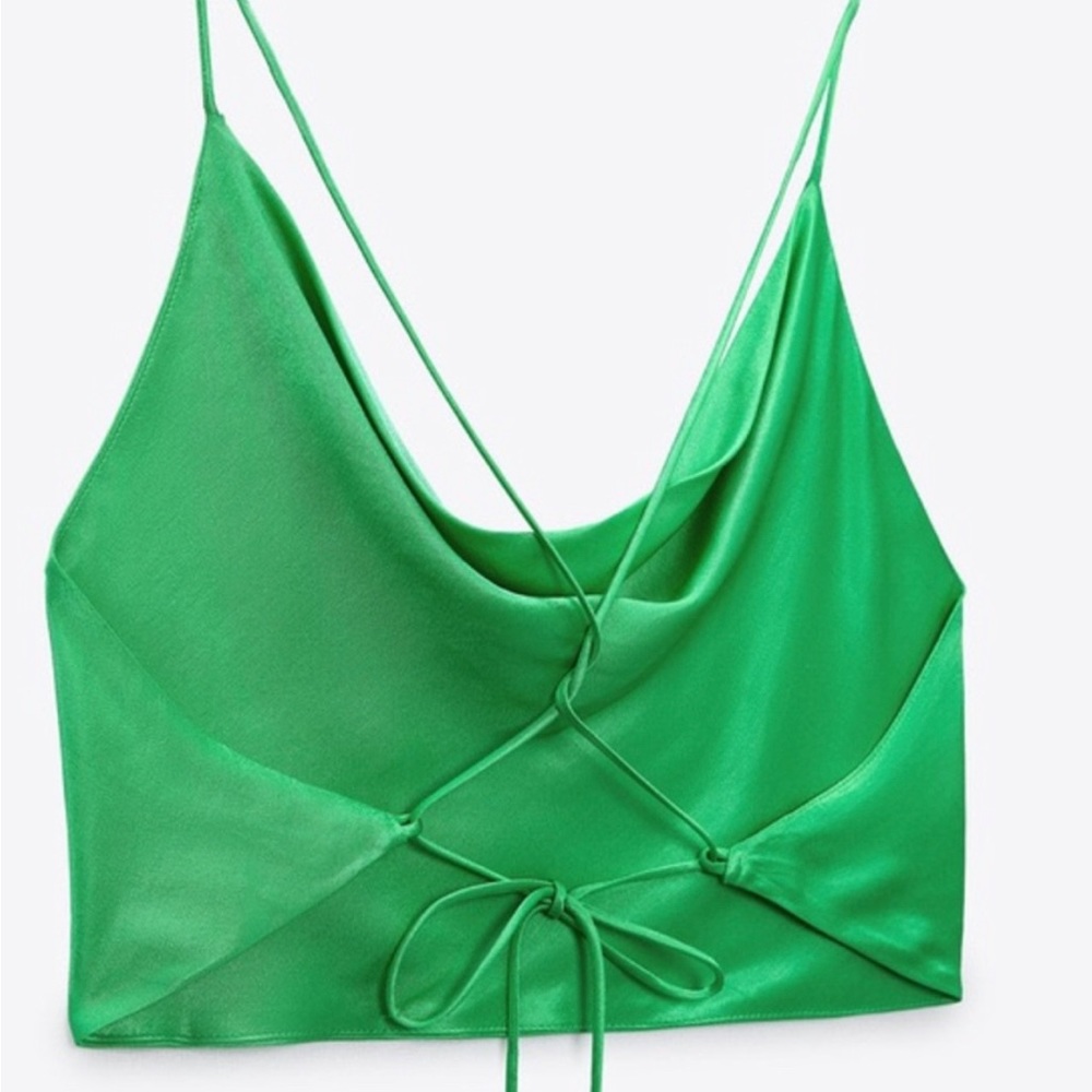 Zara silk tie green top